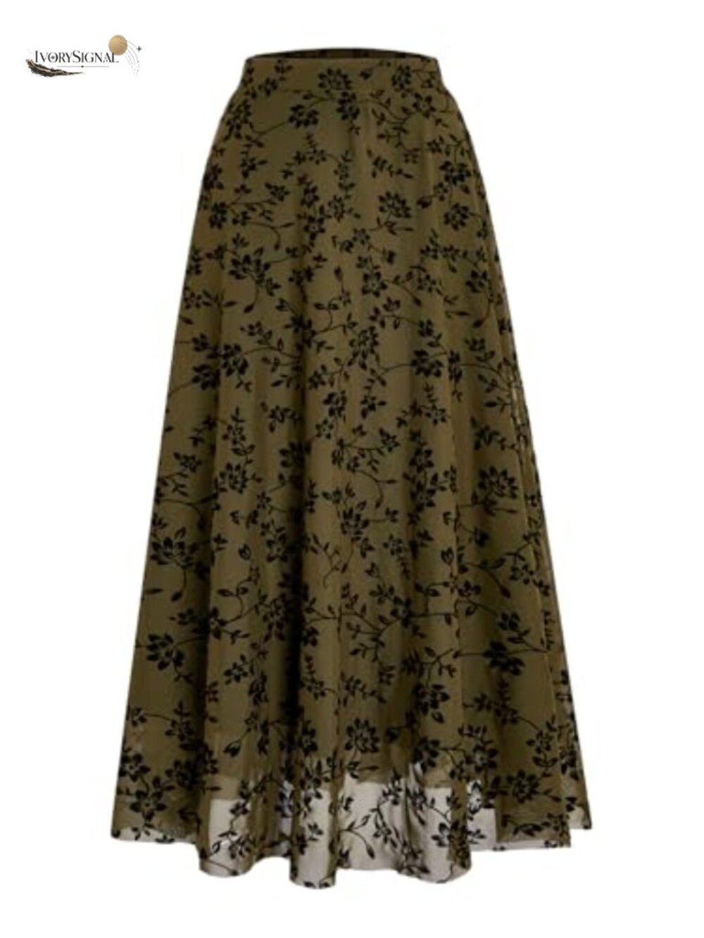 Y2K Boho Floral Ruffle Mesh Maxi Skirt High Waist A-Line